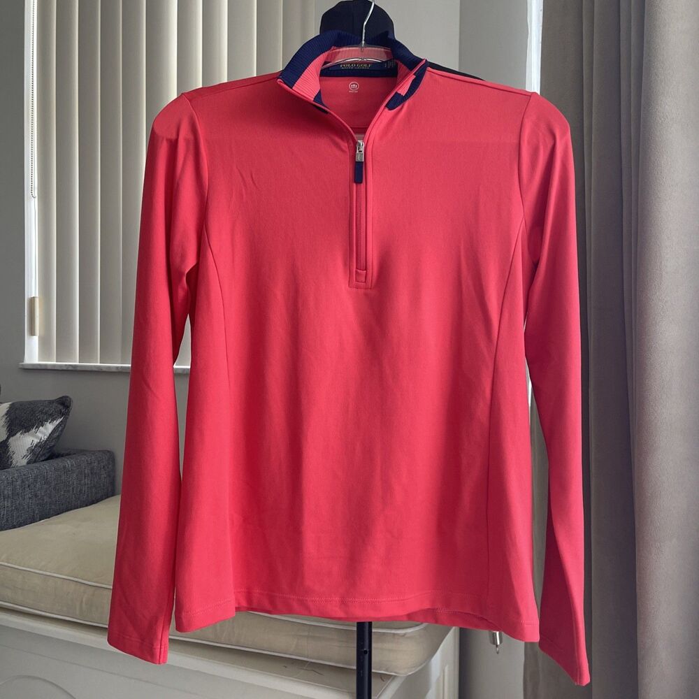 Polo Golf Ralph Lauren Quarter-zip Pink Coral Red performance Wicking Top S - Picture 9 of 12